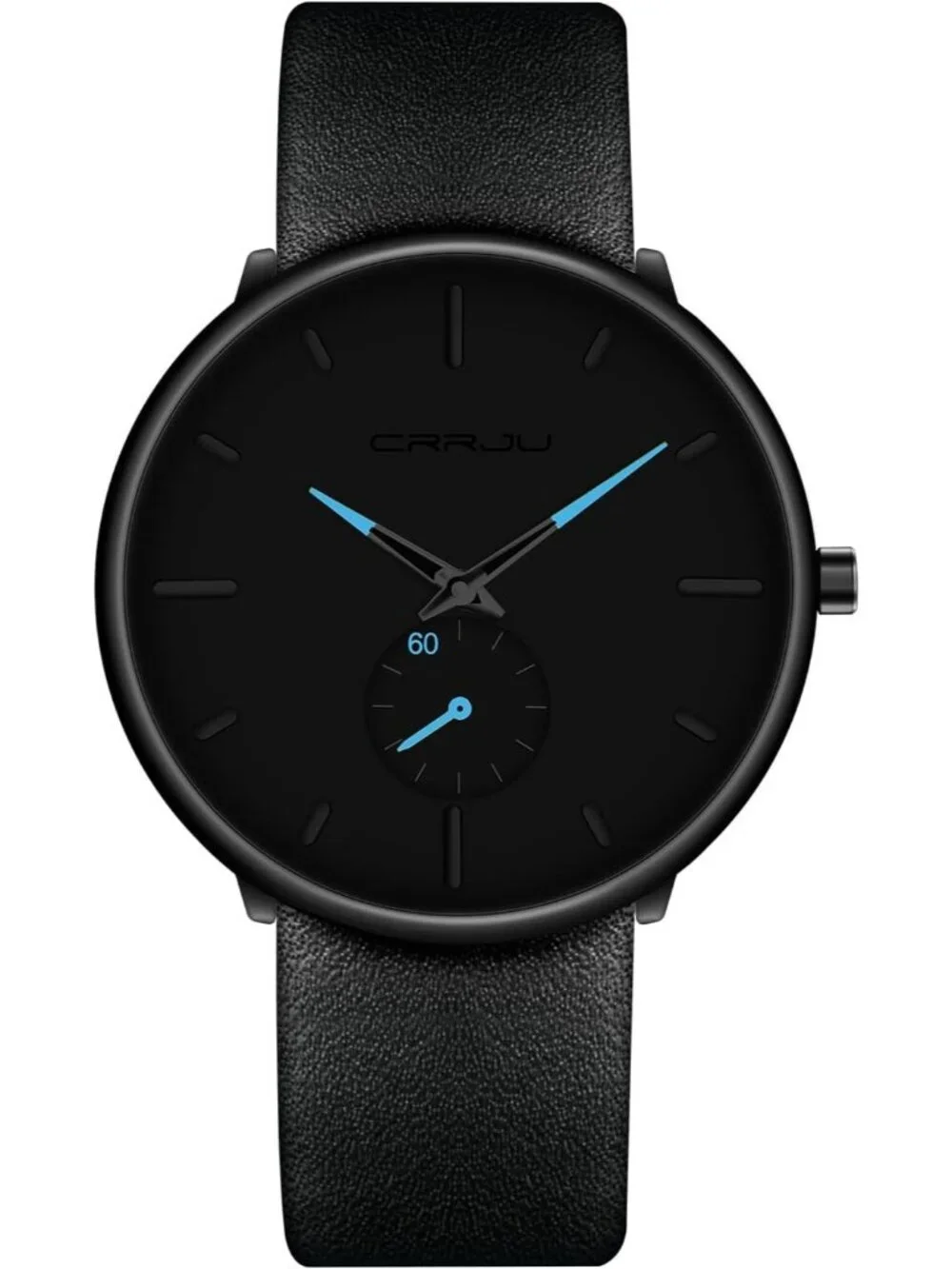 Unisex Blue Black Ultra-Thin Minimalist Waterproof Fashion Leather Band Watch